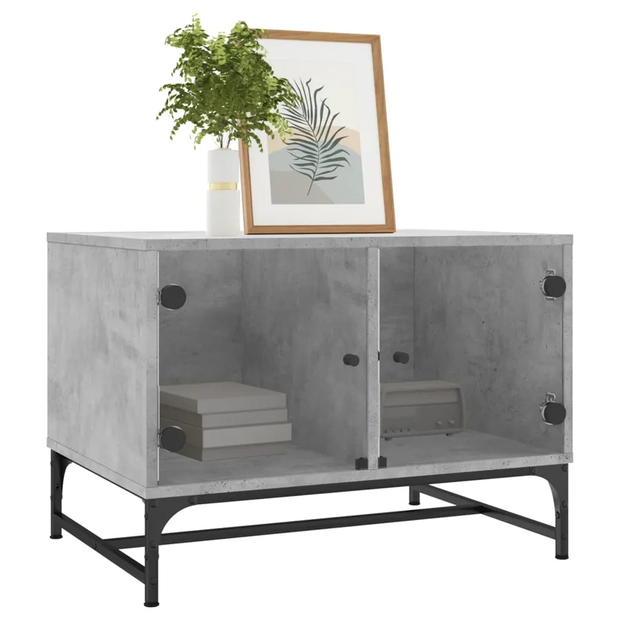 Table basse avec portes en verre gris béton 68,5x50x50 cm - 3