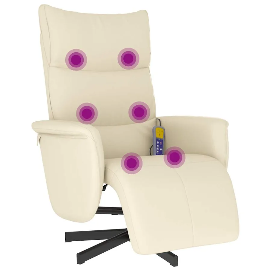 Fauteuil inclinable de massage et repose-pieds crème similicuir - 2
