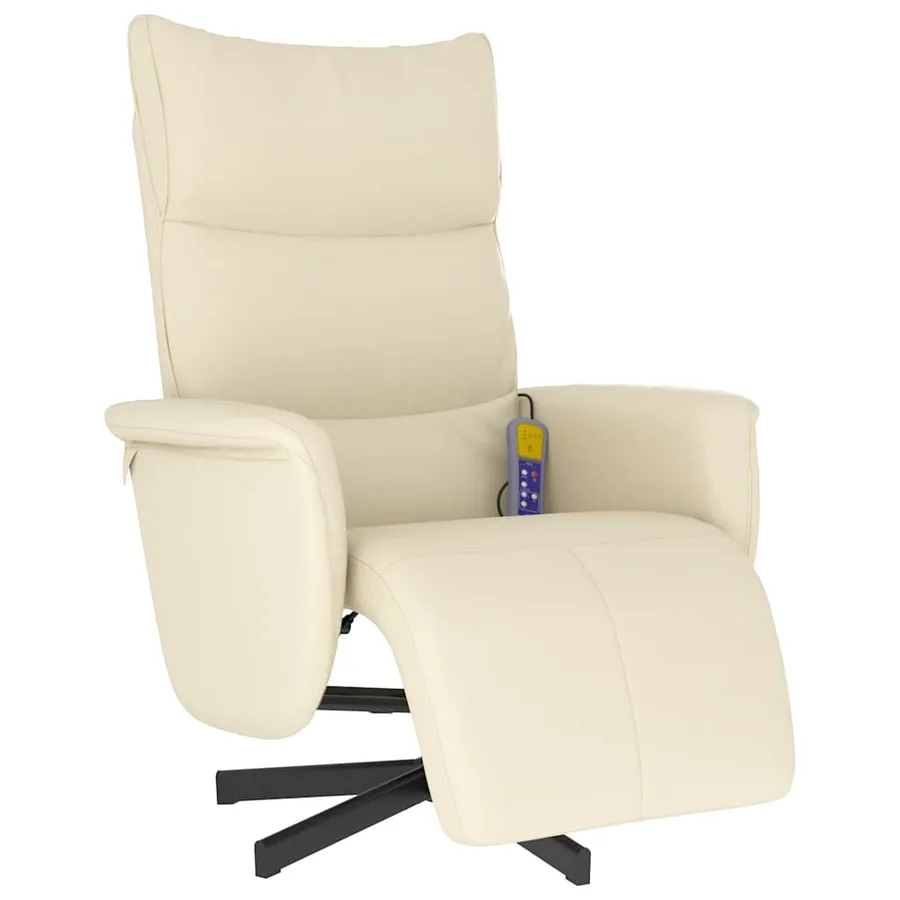 Fauteuil inclinable de massage et repose-pieds crème similicuir - 3