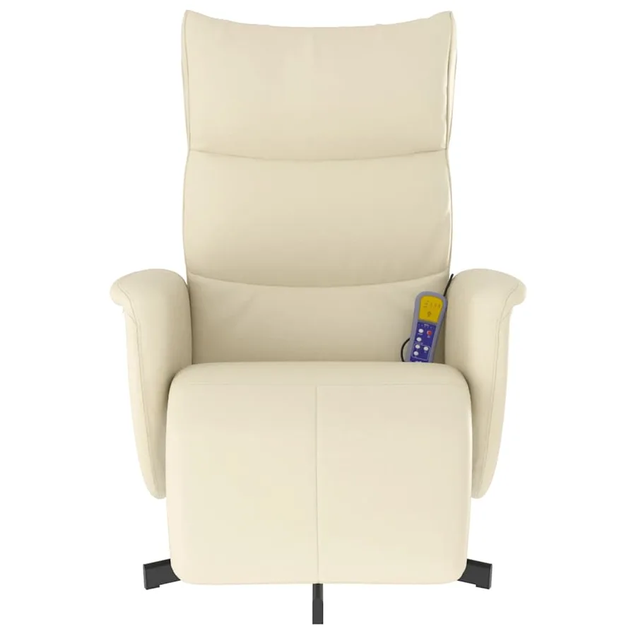 Fauteuil inclinable de massage et repose-pieds crème similicuir - 4