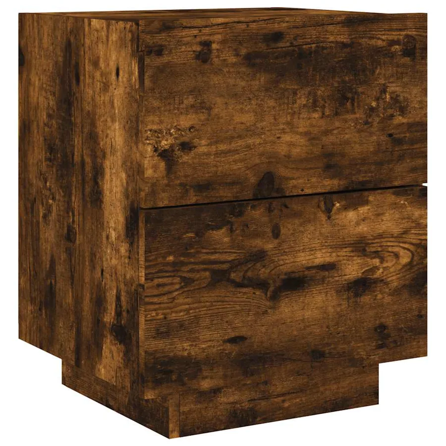 Armoire de chevet et lumières LED chêne fumé bois d'ingénierie - 3