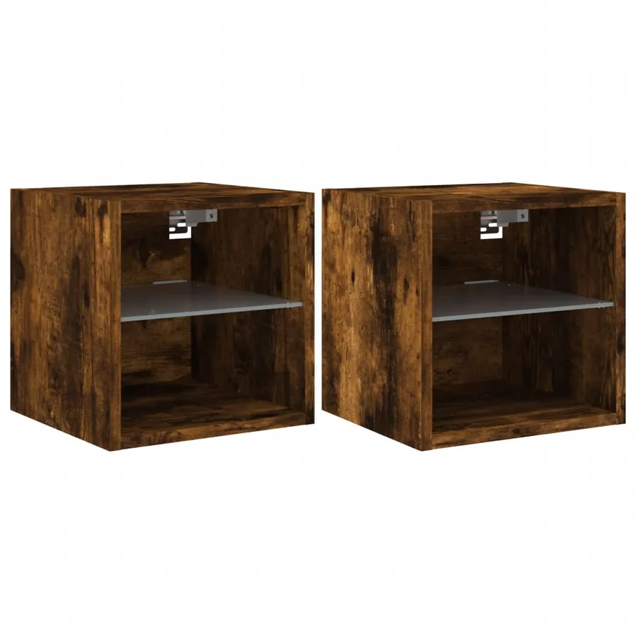 Meubles TV muraux et lumières LED 2pcs chêne fumé 30x28,5x30 cm - 2