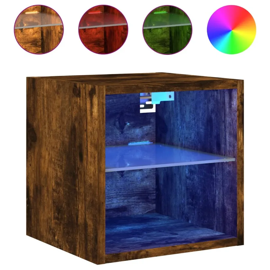 Meubles TV muraux et lumières LED 2pcs chêne fumé 30x28,5x30 cm - 6