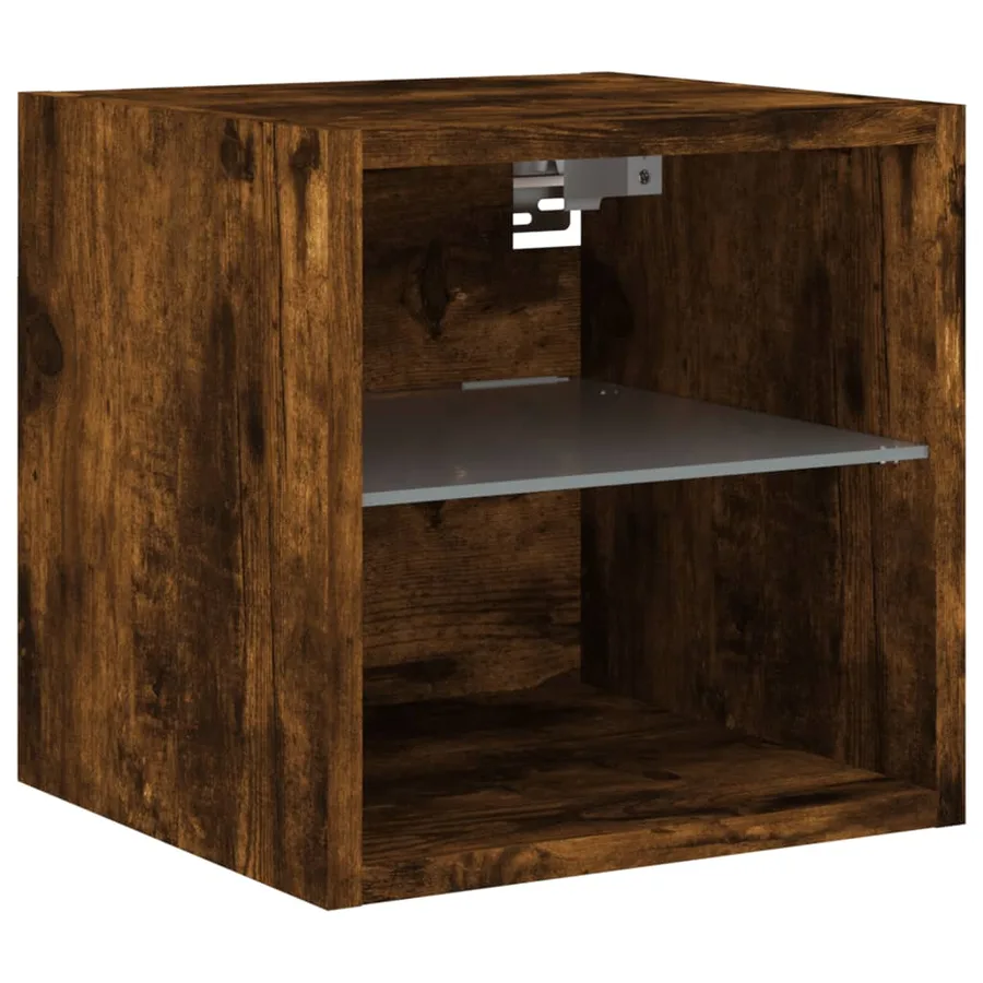 Meubles TV muraux et lumières LED 2pcs chêne fumé 30x28,5x30 cm - 7