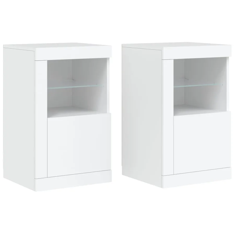 Armoires latérales éclairage LED 2 pcs blanc bois d'ingénierie - 2