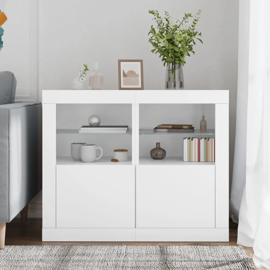 Armoires latérales éclairage LED 2 pcs blanc bois d'ingénierie - 3