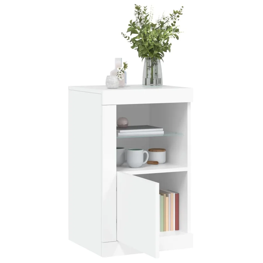 Armoires latérales éclairage LED 2 pcs blanc bois d'ingénierie - 4