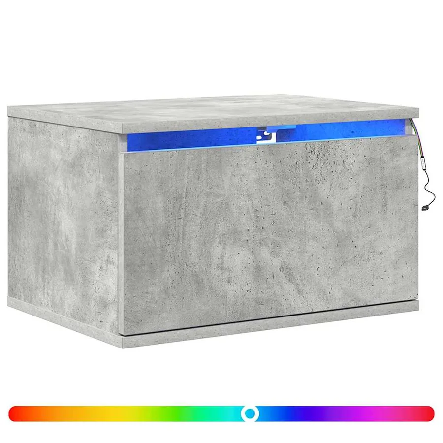 Table de chevet murale avec lumières LED gris béton - 2