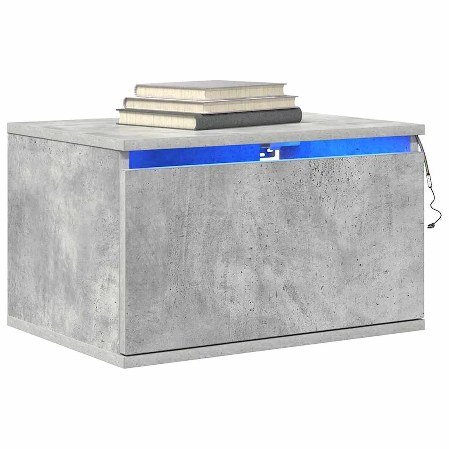 Table de chevet murale avec lumières LED gris béton - 5