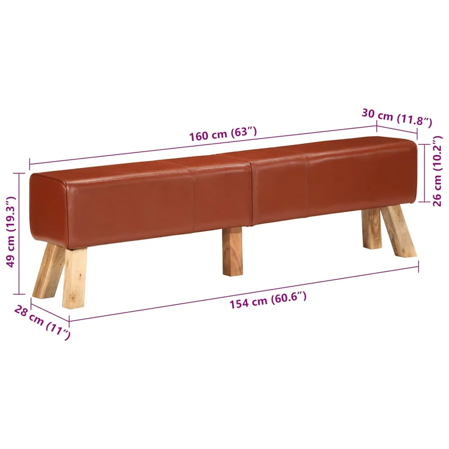 Banc de gymnastique marron 160 cm cuir véritable - 11
