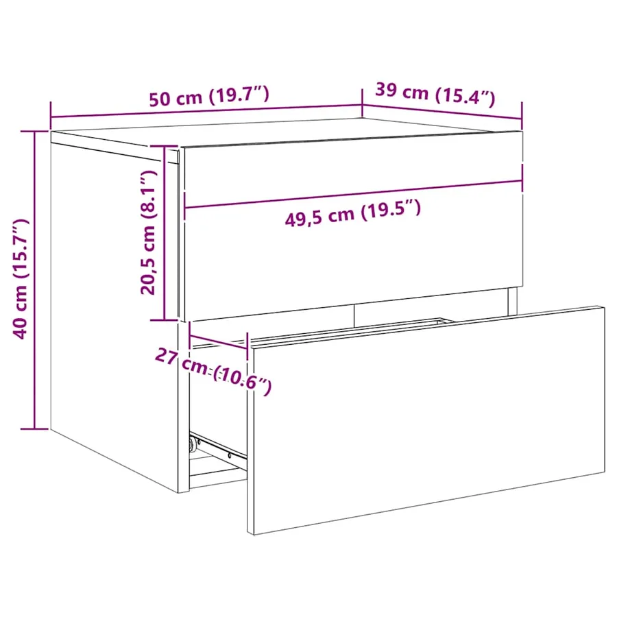 Tables de chevet murales avec lumières LED 2 pcs blanc - 17