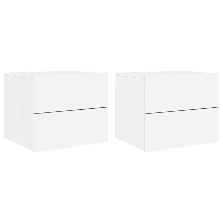 Tables de chevet murales avec lumières LED 2 pcs blanc - 2