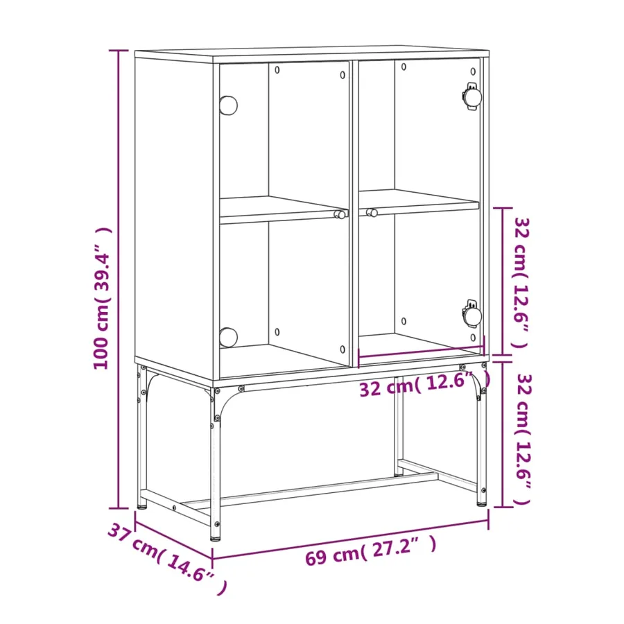 Armoire latérale avec portes en verre gris béton 69x37x100 cm - 11