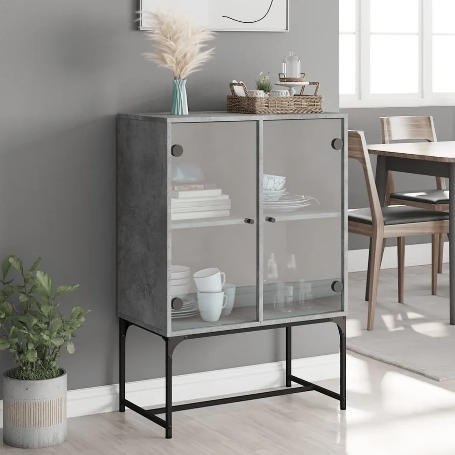 Armoire latérale avec portes en verre gris béton 69x37x100 cm - 3