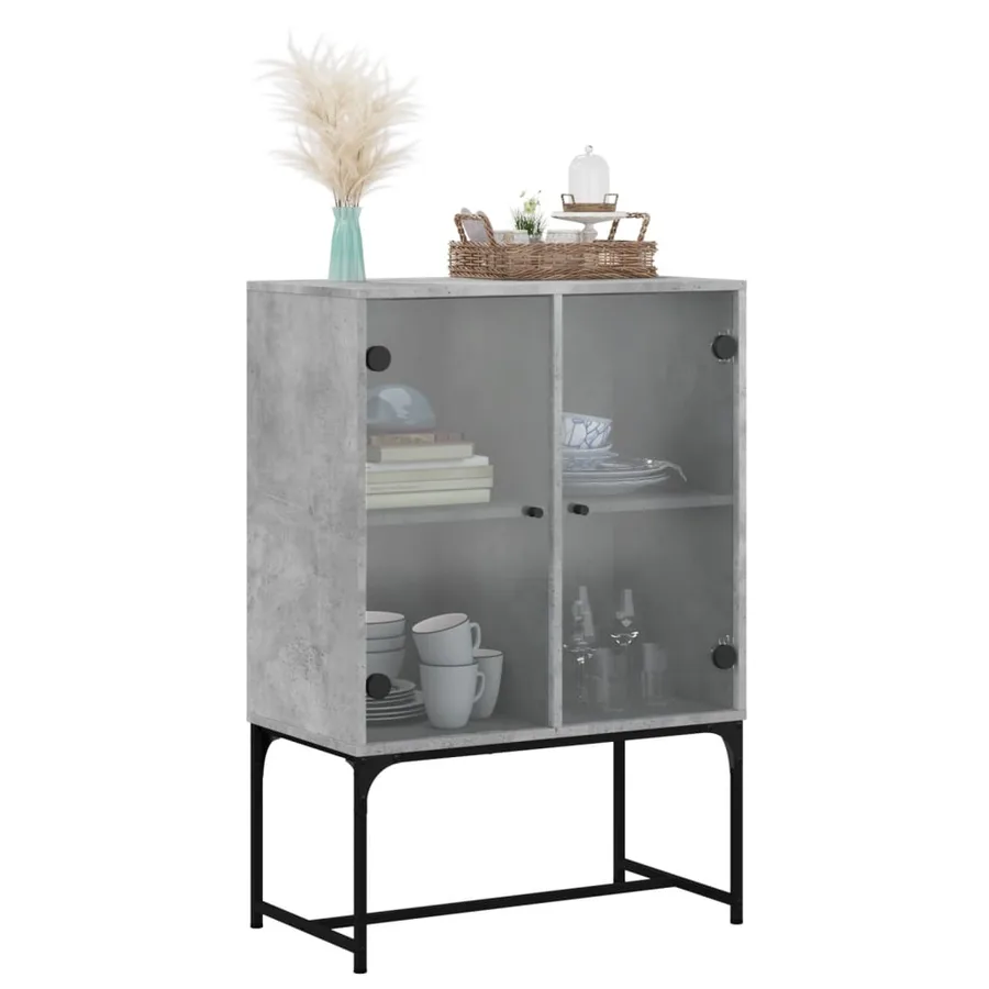 Armoire latérale avec portes en verre gris béton 69x37x100 cm - 4