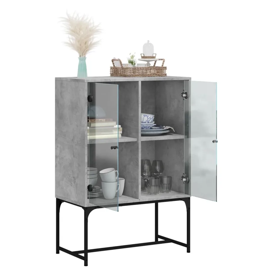 Armoire latérale avec portes en verre gris béton 69x37x100 cm - 5