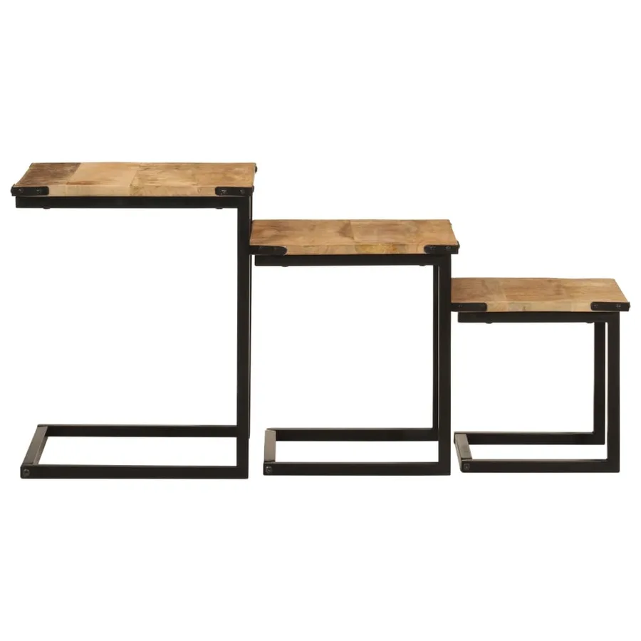 Tables basses gigognes 3 pcs bois massif de manguier et fer - 4