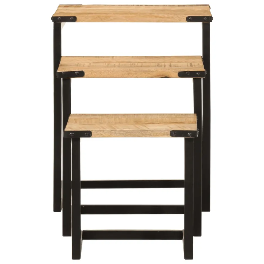 Tables basses gigognes 3 pcs bois massif de manguier et fer - 5