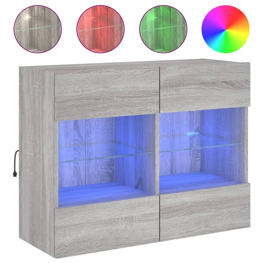 Meuble TV mural avec lumières LED sonoma gris 78,5x30x60,5 cm - 2
