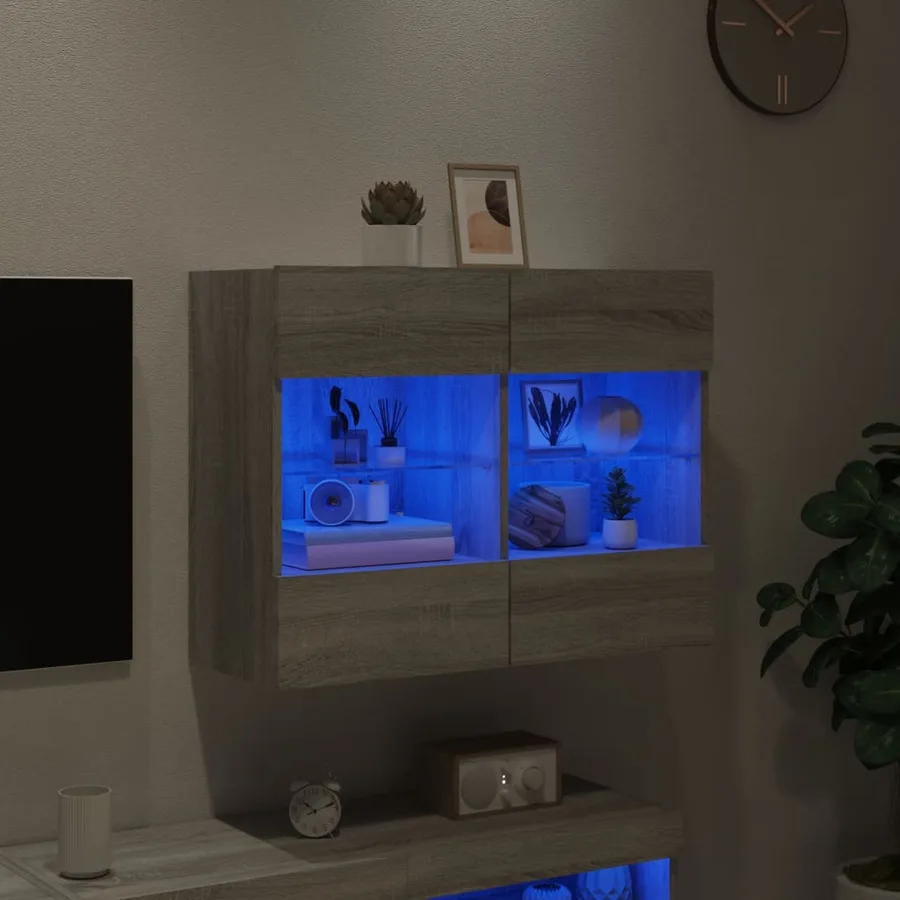 Meuble TV mural avec lumières LED sonoma gris 78,5x30x60,5 cm - 3