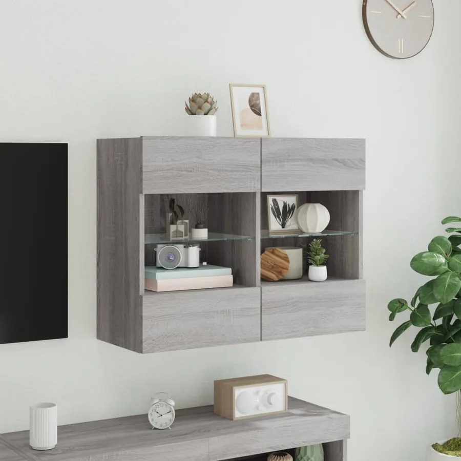 Meuble TV mural avec lumières LED sonoma gris 78,5x30x60,5 cm - 4