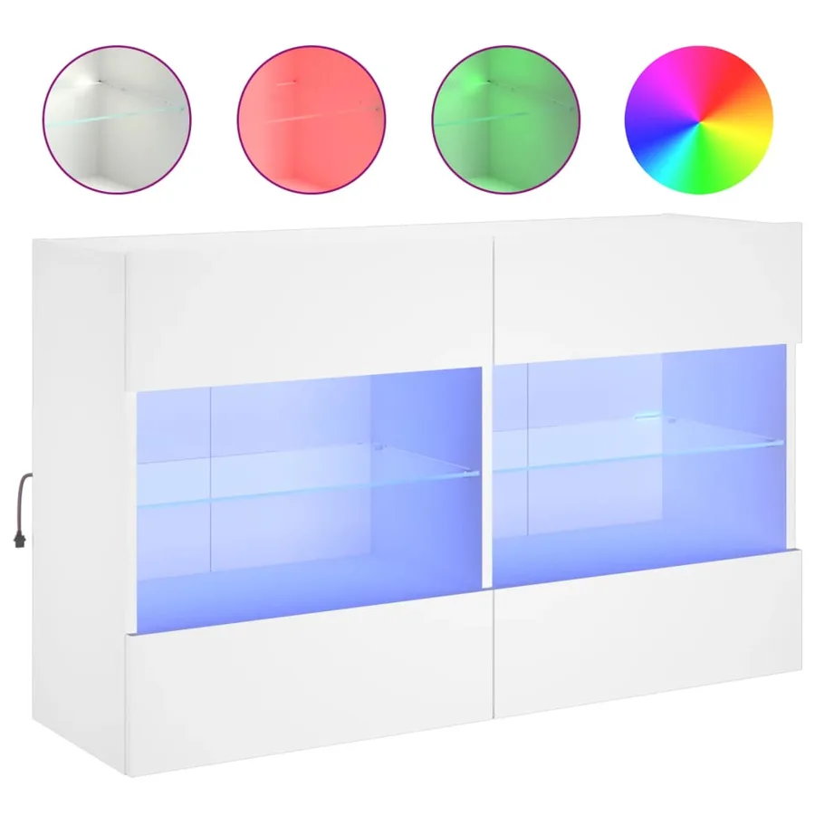 Meuble TV mural avec lumières LED blanc 98,5x30x60,5 cm - 2