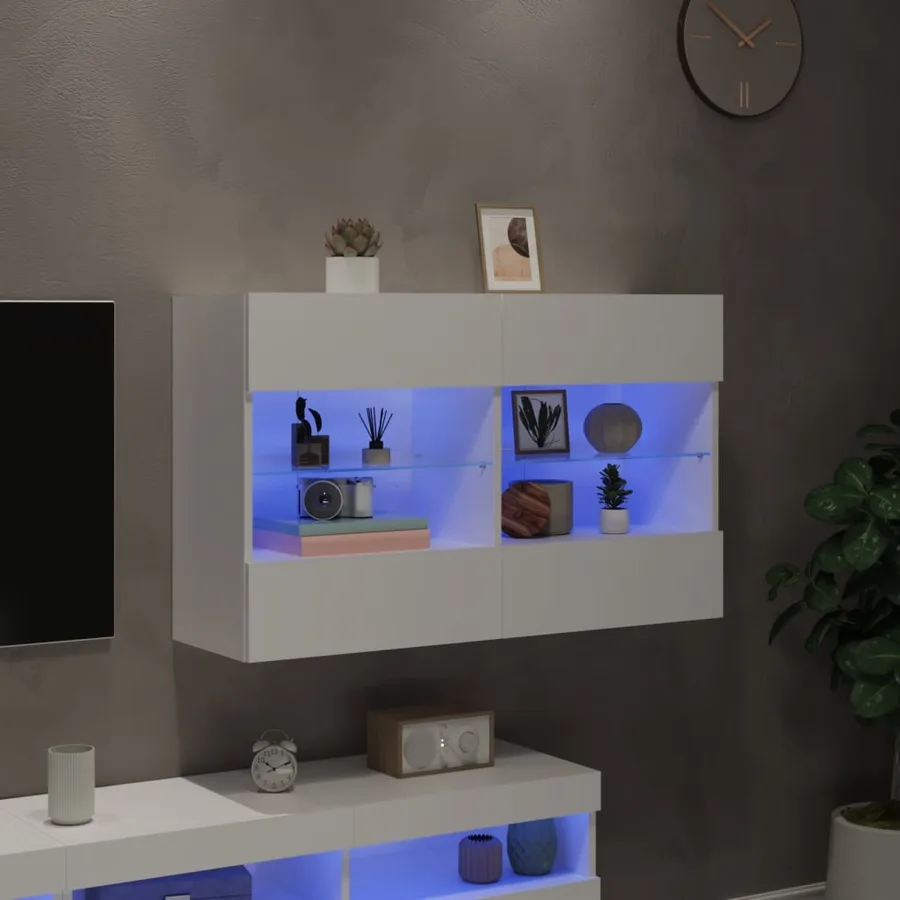 Meuble TV mural avec lumières LED blanc 98,5x30x60,5 cm - 3