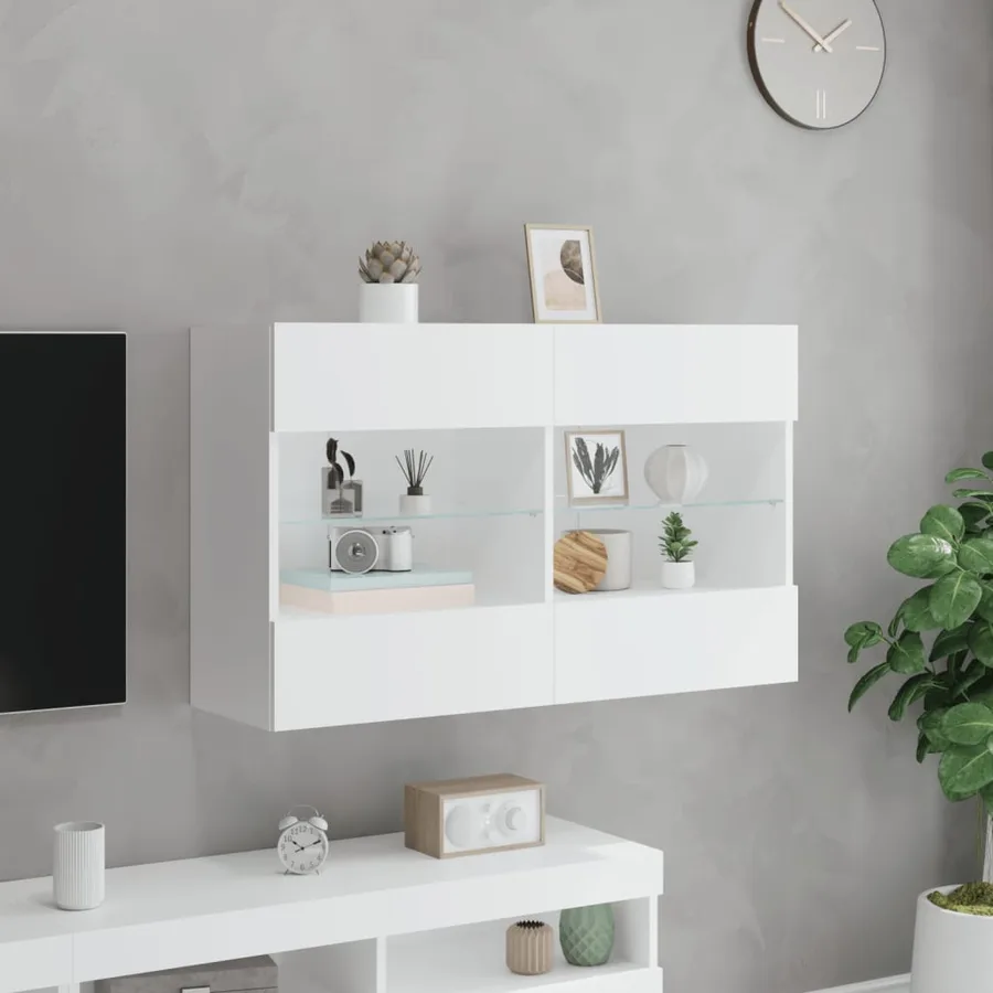 Meuble TV mural avec lumières LED blanc 98,5x30x60,5 cm - 4