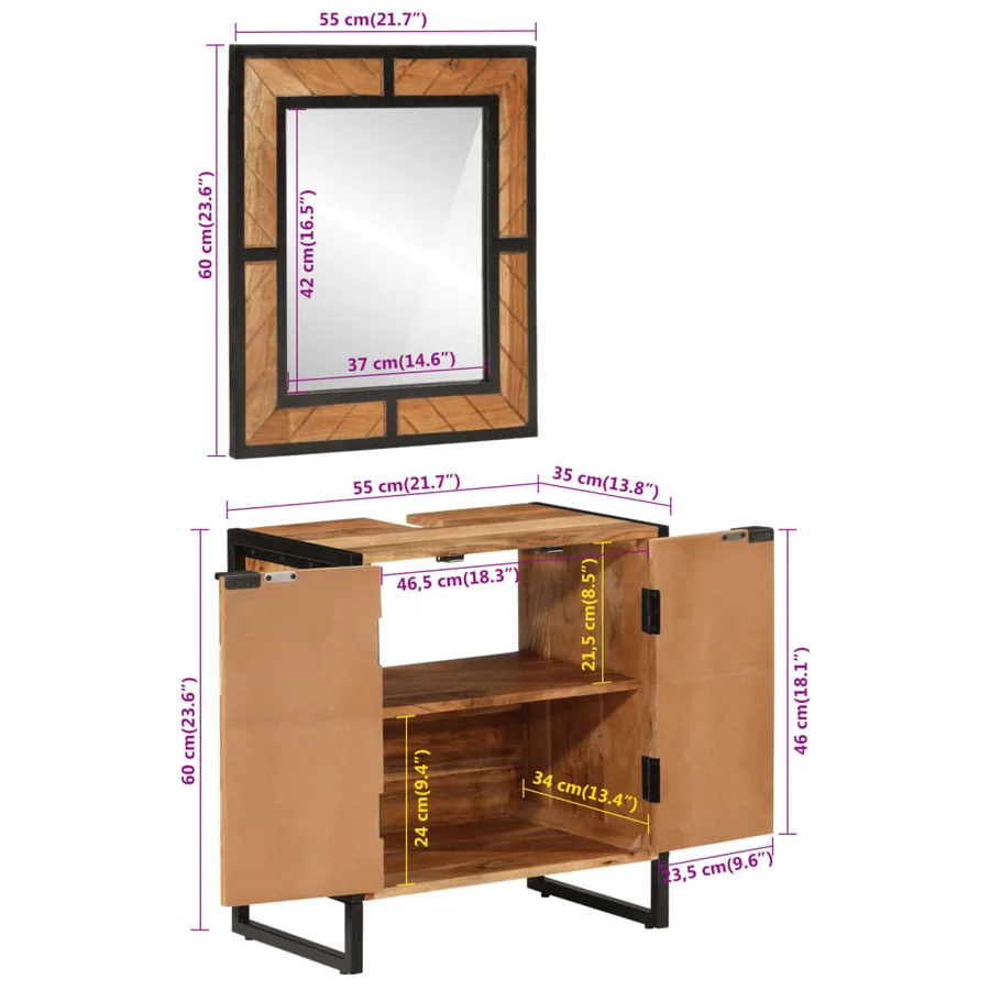 Ensemble de meubles salle de bain 2 pcs fer et bois d'acacia - 11