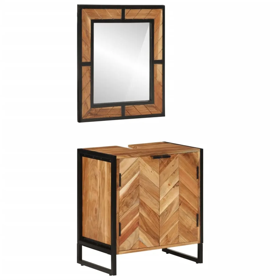 Ensemble de meubles salle de bain 2 pcs fer et bois d'acacia - 12