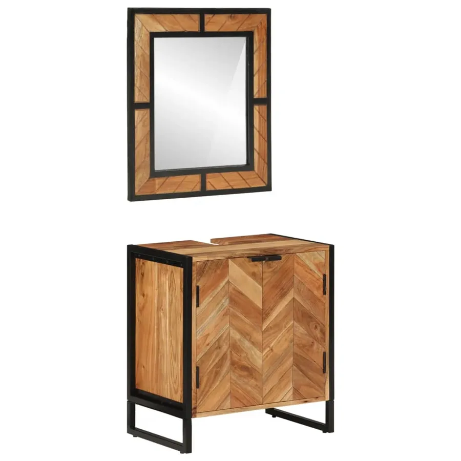 Ensemble de meubles salle de bain 2 pcs fer et bois d'acacia - 13