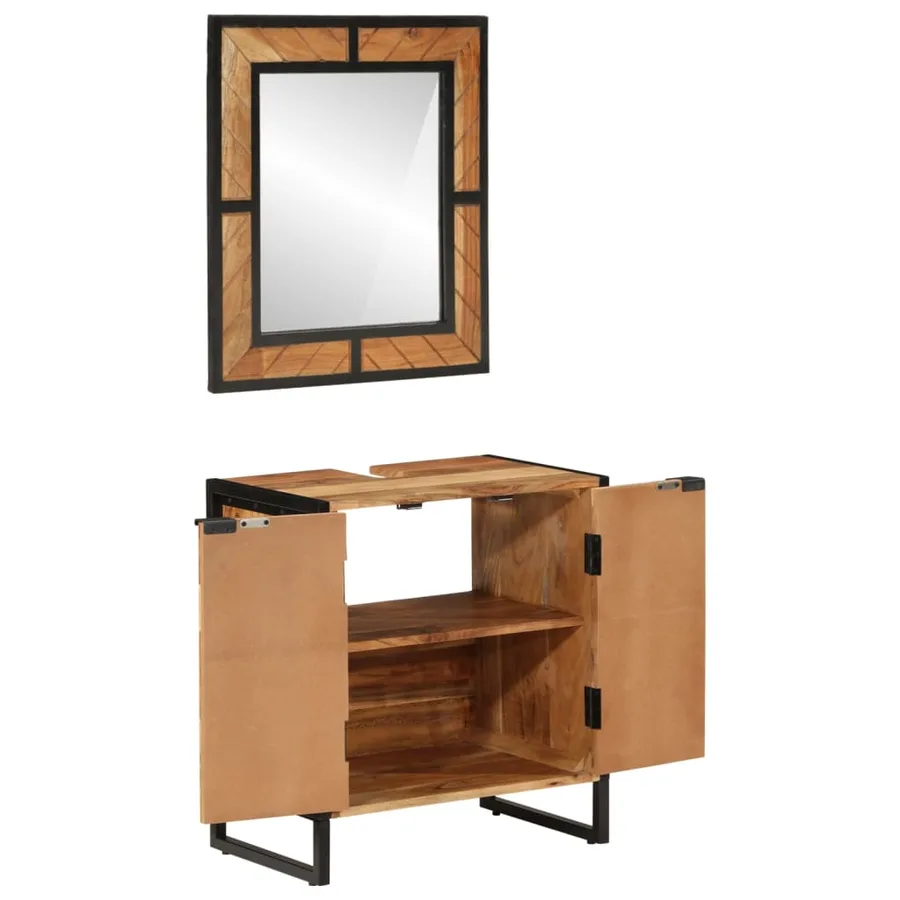 Ensemble de meubles salle de bain 2 pcs fer et bois d'acacia - 2