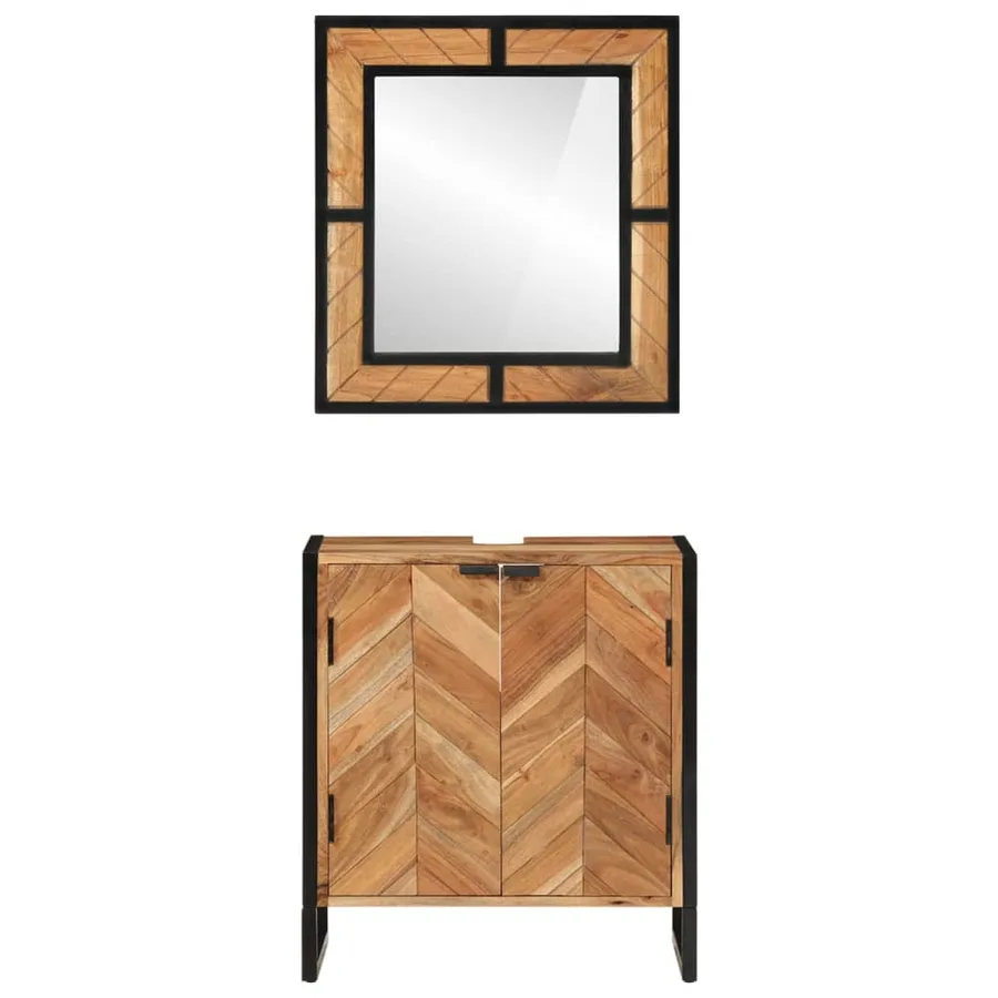 Ensemble de meubles salle de bain 2 pcs fer et bois d'acacia - 3