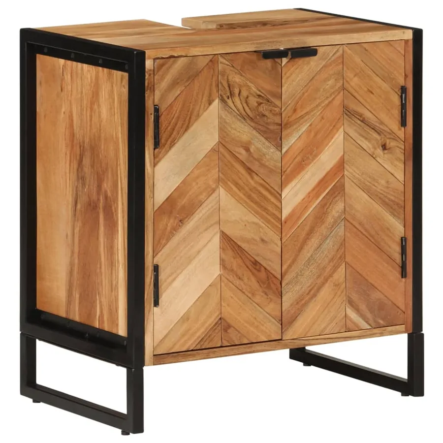 Ensemble de meubles salle de bain 2 pcs fer et bois d'acacia - 5