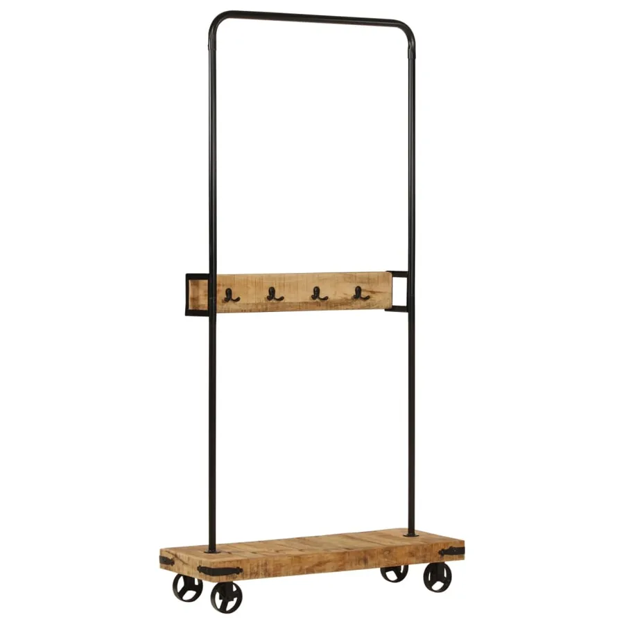 Porte-vêtements et roues 90x35x190 cm bois de manguier et fer
