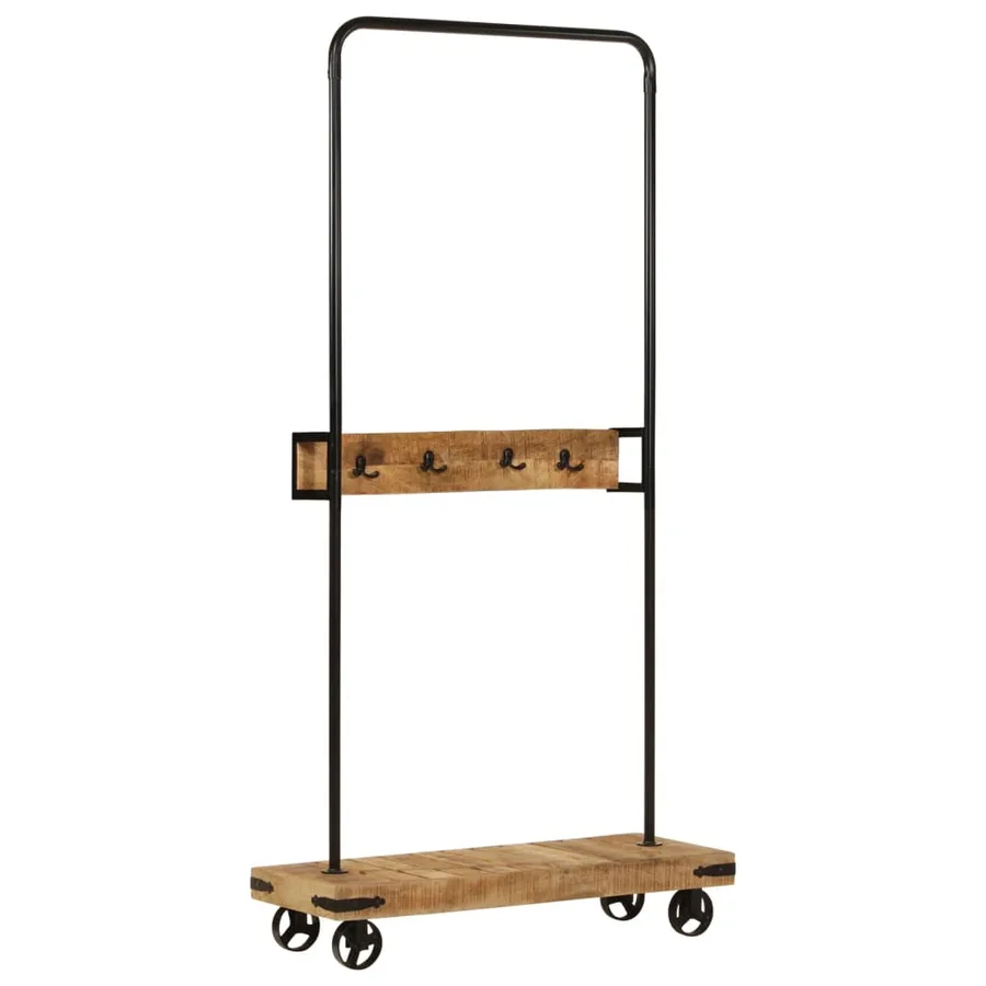 Porte-vêtements et roues 90x35x190 cm bois de manguier et fer - 10