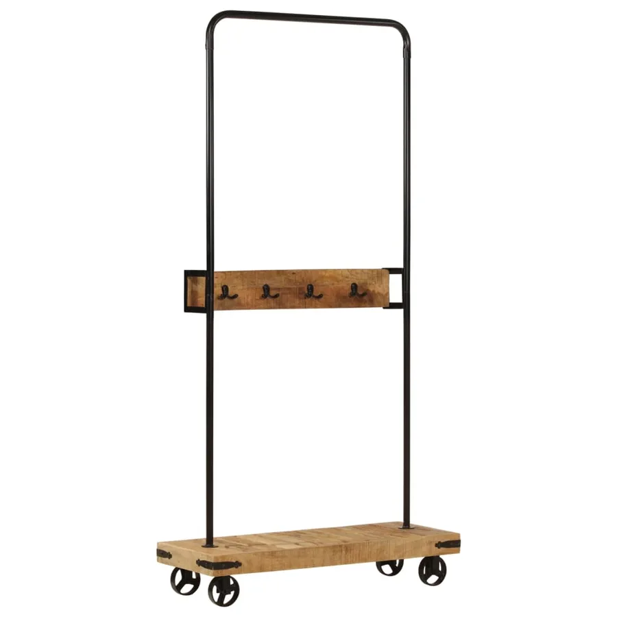 Porte-vêtements et roues 90x35x190 cm bois de manguier et fer - 9