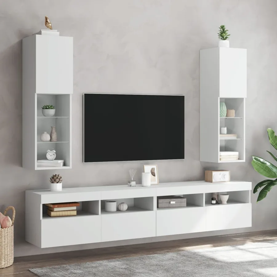 Meuble TV avec lumières LED blanc 30,5x30x102 cm - 3