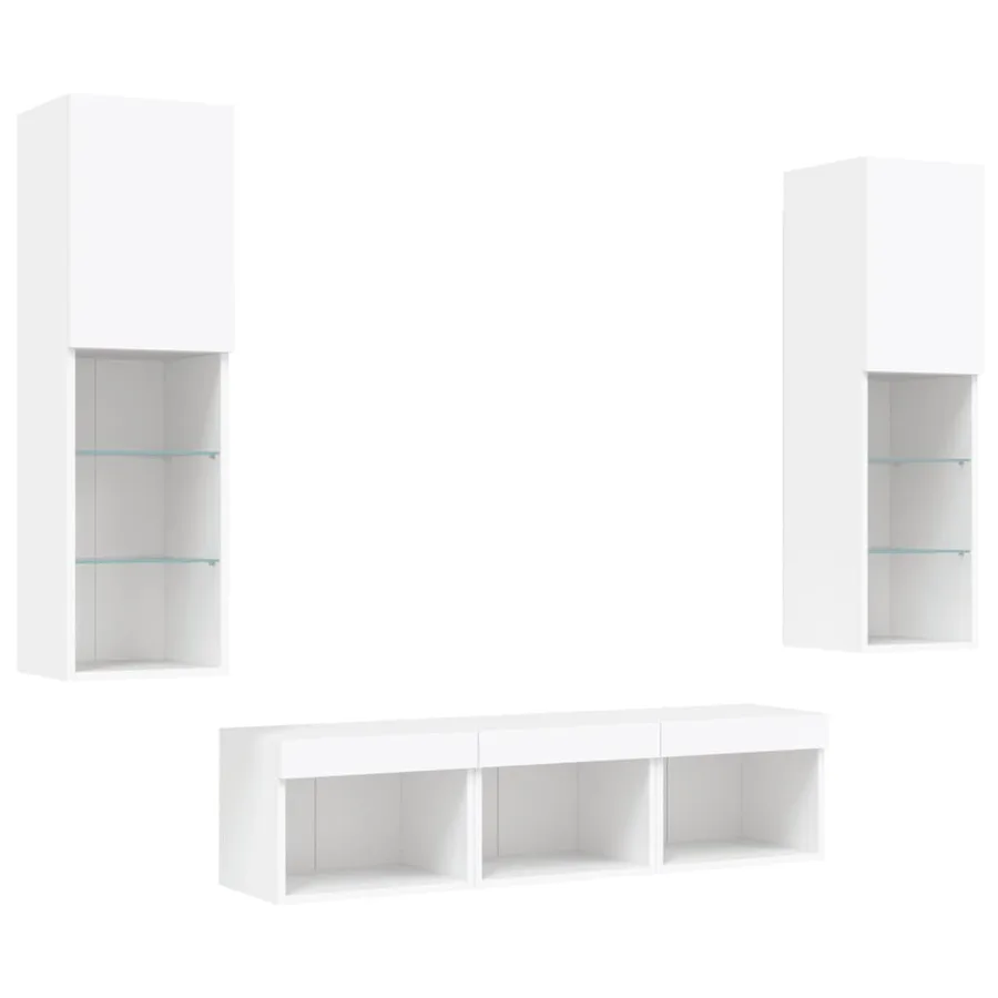 Unités murales TV avec LED 5 pcs blanc bois d'ingénierie - 5
