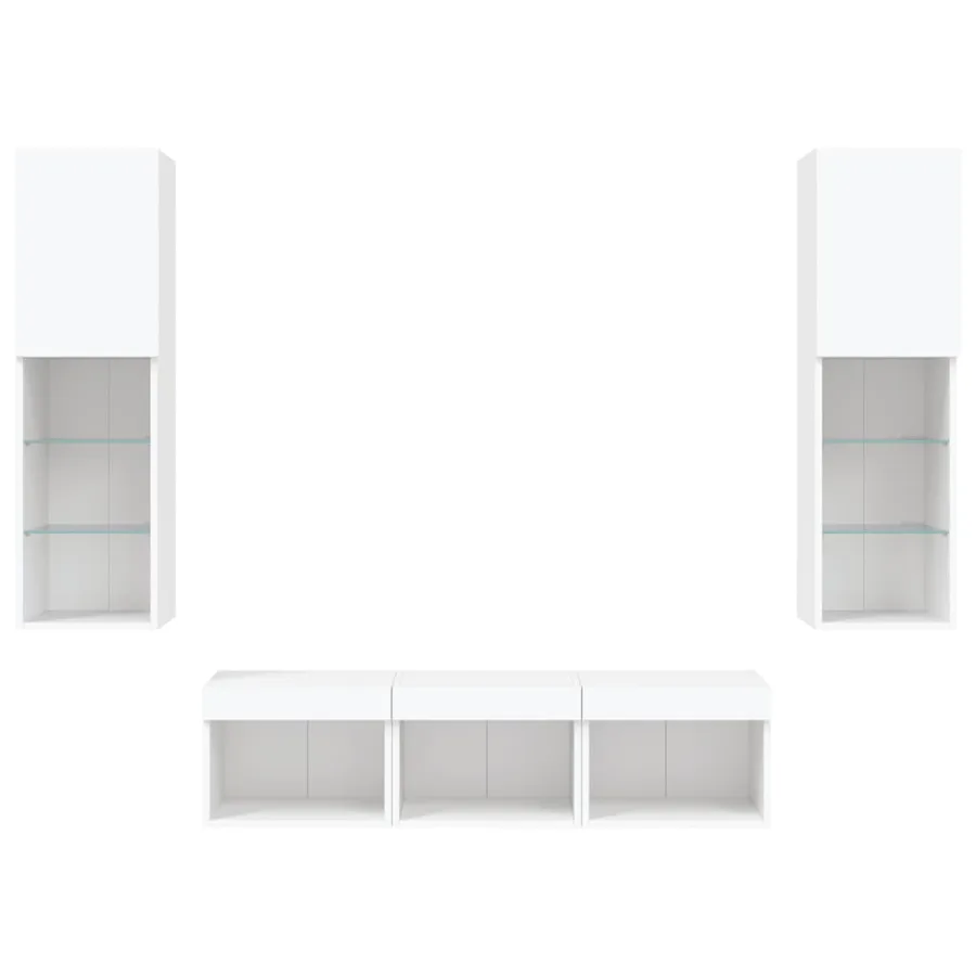 Unités murales TV avec LED 5 pcs blanc bois d'ingénierie - 7