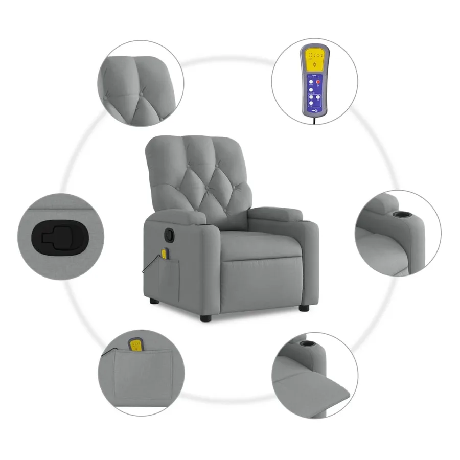 Fauteuil de massage inclinable gris clair tissu - 6