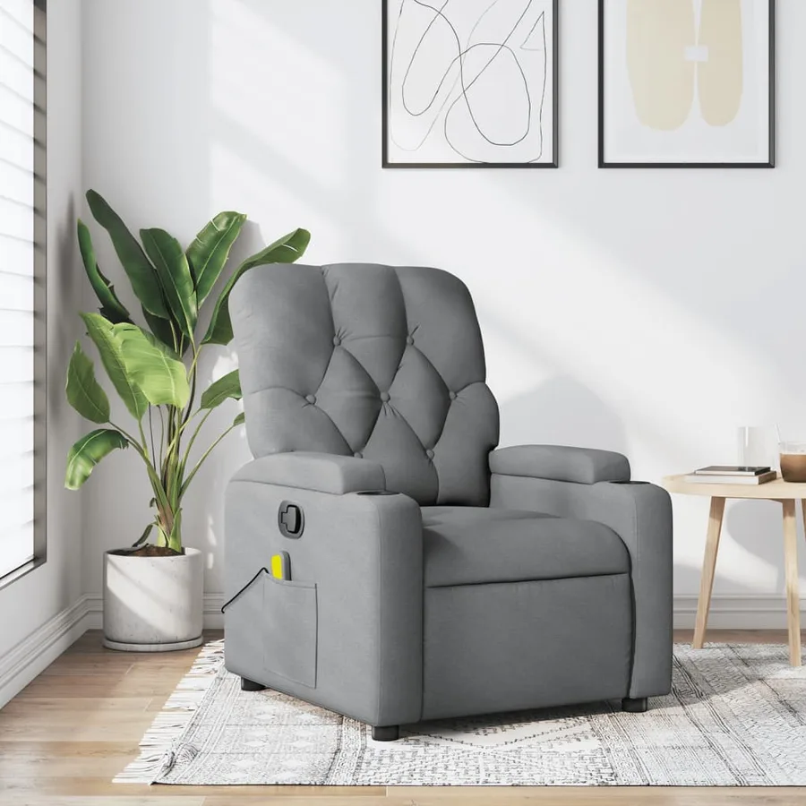 Fauteuil inclinable de massage gris clair tissu - 12