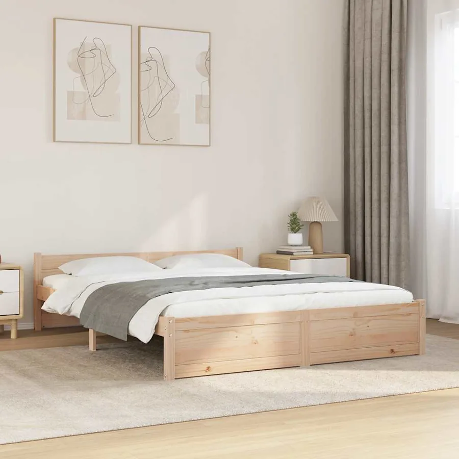 Cadre de lit sans matelas bois massif 150x200 cm