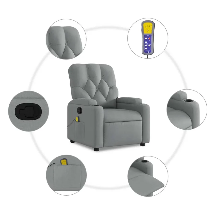 Fauteuil de massage inclinable Gris clair Tissu - 7