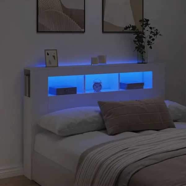 Tête de lit à LED blanc 160x18,5x103,5 cm bois d'ingénierie