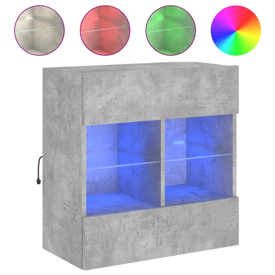 Meuble TV mural avec lumières LED gris béton 58,5x30x60,5 cm - 2