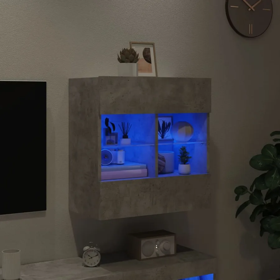 Meuble TV mural avec lumières LED gris béton 58,5x30x60,5 cm - 3
