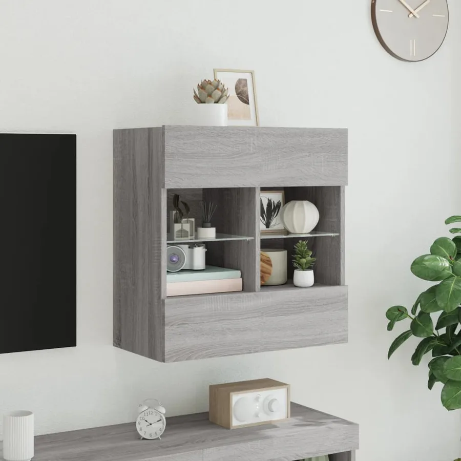 Meuble TV mural avec lumières LED sonoma gris 58,5x30x60,5 cm - 4