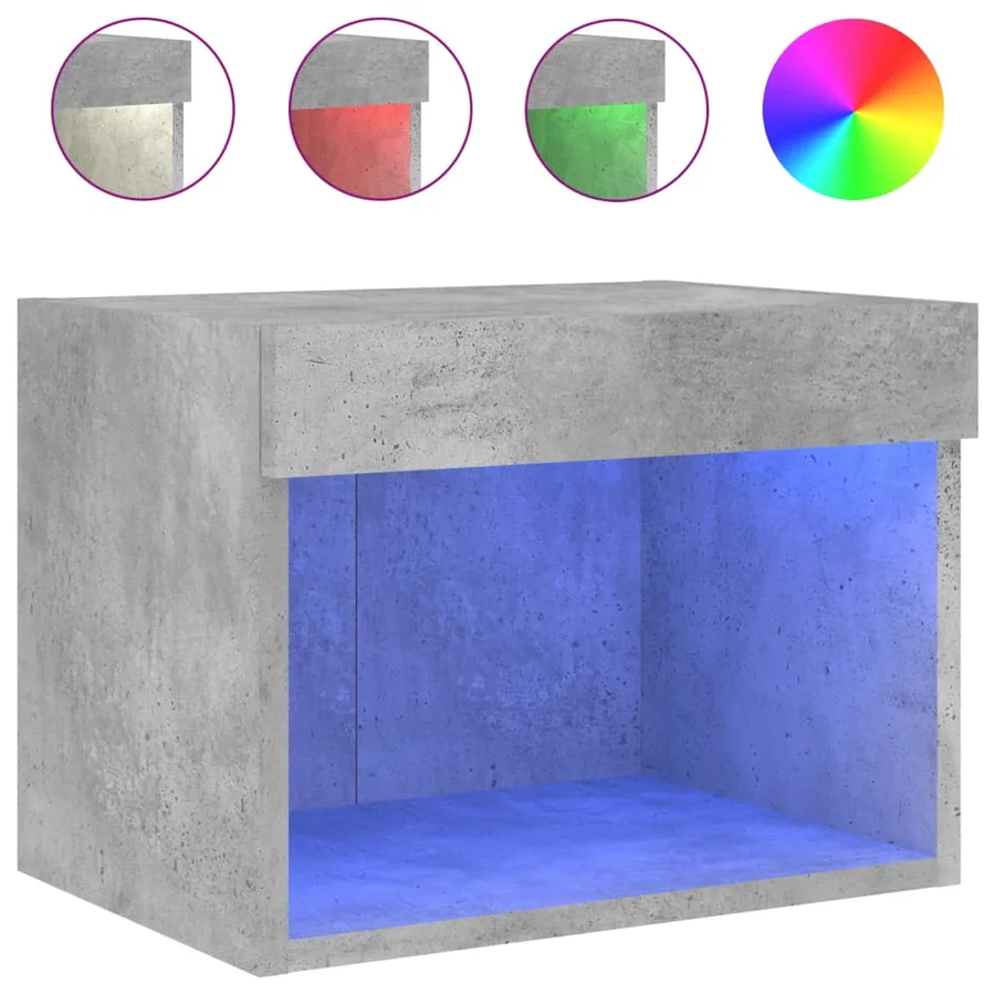 Table de chevet murale avec lumières LED gris béton - 2