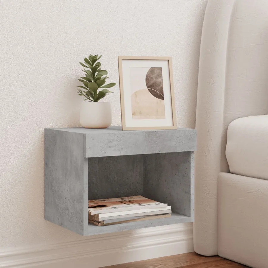 Table de chevet murale avec lumières LED gris béton - 3